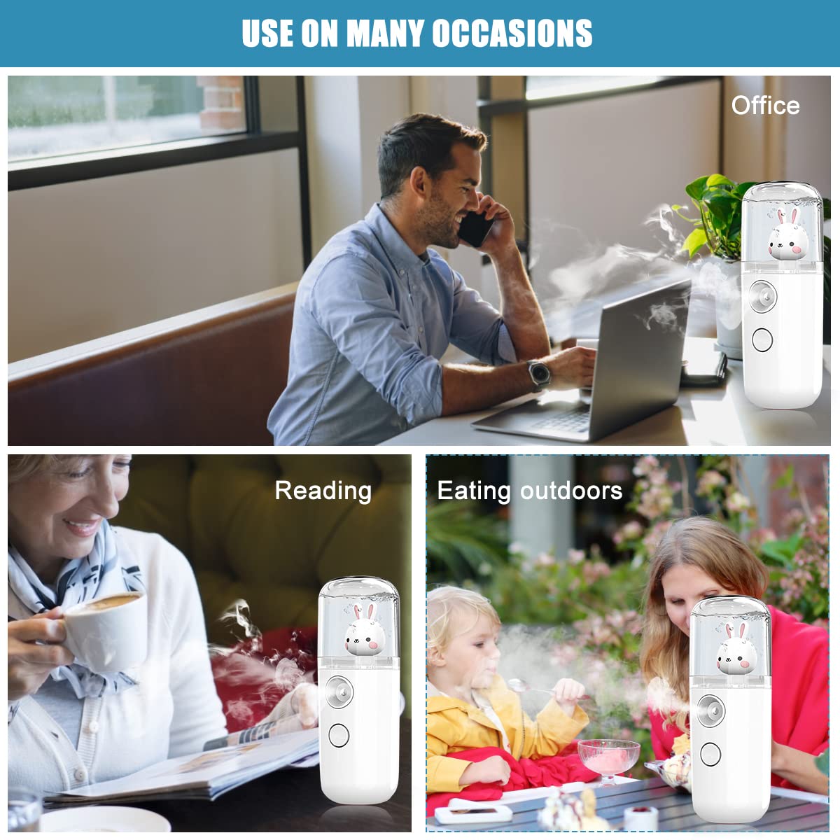 MAYCREATE Facial Nano Mist Sprayer USB Portable Mini Face Mist Steamer, Cartoon Bunny 30ml Facial Sprayer Rechargeable Portable Skin Care Moisturizing Spray Machine MAYCREATE Facial Nano Mist Sprayer USB Portable Mini Face Mist Steamer, Cartoon Bunny 30ml Facial Sprayer Rechargeable Portable Skin Care Moisturizing Spray Machine